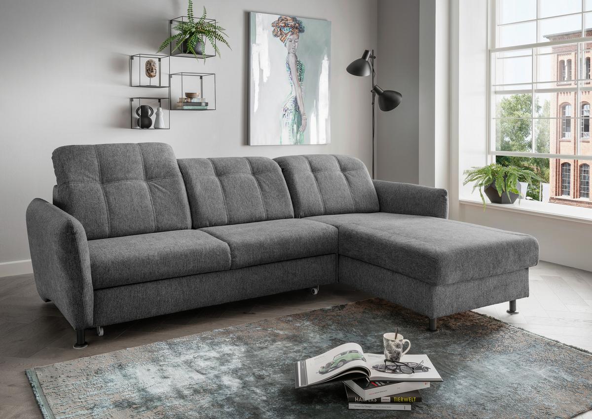 Ecksofa Minori Chenille Anthrazit, S: 267x184 cm - Anthrazit/Schwarz, MODERN, Textil (267/184cm) - Livetastic