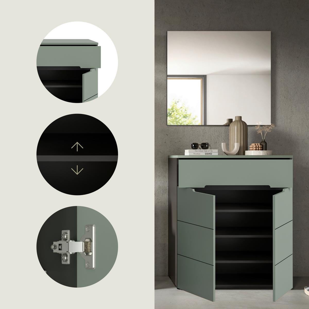 Garderobe Canu 2-Teilig Grau/Grün B: 80 cm - Graugrün/Grau, Design, Holzwerkstoff (80/190/37cm) - Livetastic