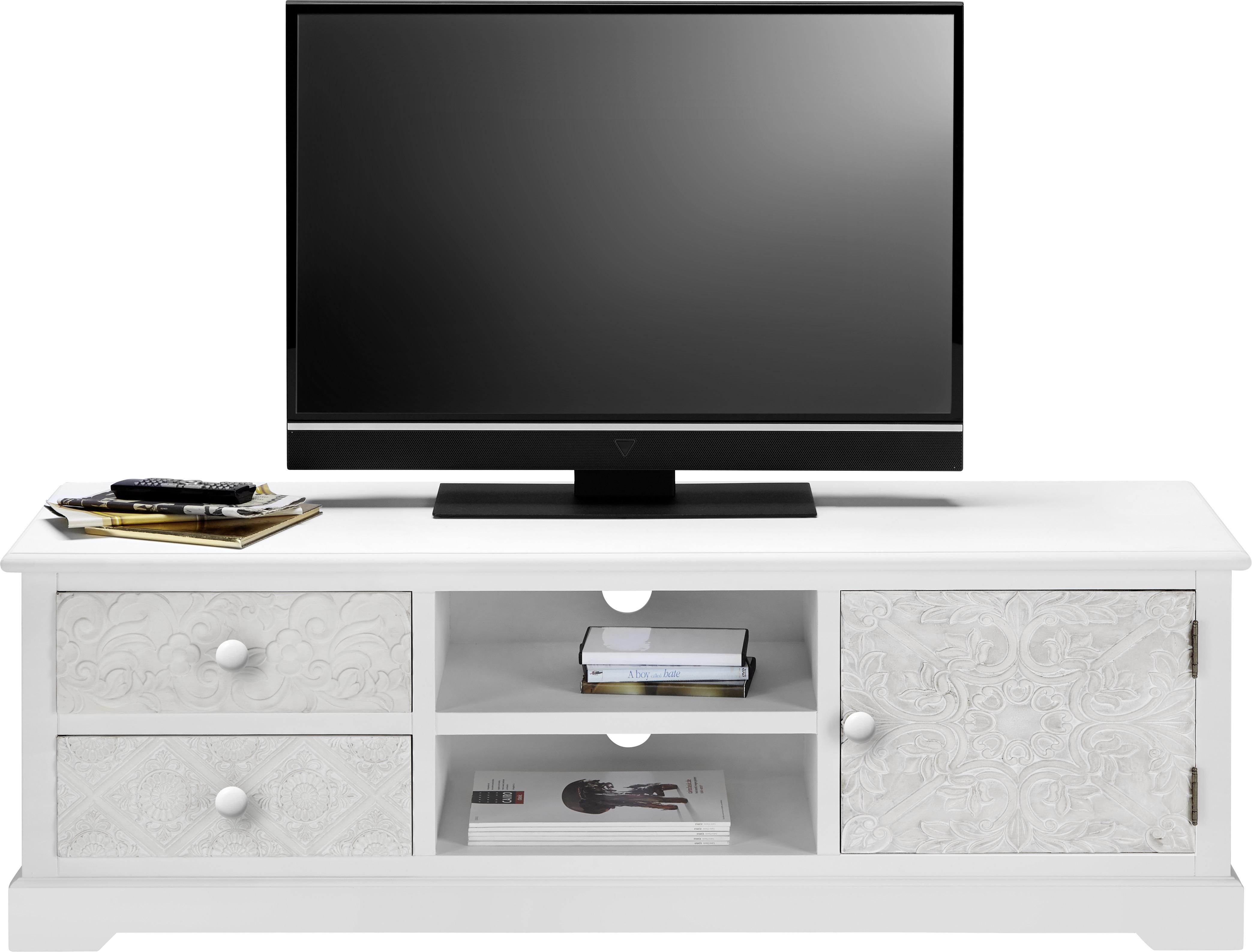 Tv Diel Avery - biela/bronzová, Moderný, kov/drevo (140/45/40cm) - Bessagi Home