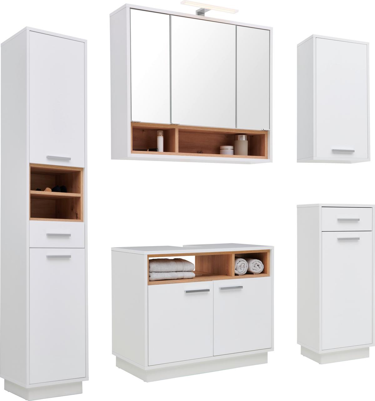 Badezimmer Milano Weiß, Dekor Artisan B: 156 cm - Weiß/Eiche Artisan, MODERN, Holzwerkstoff (156/190/40cm)