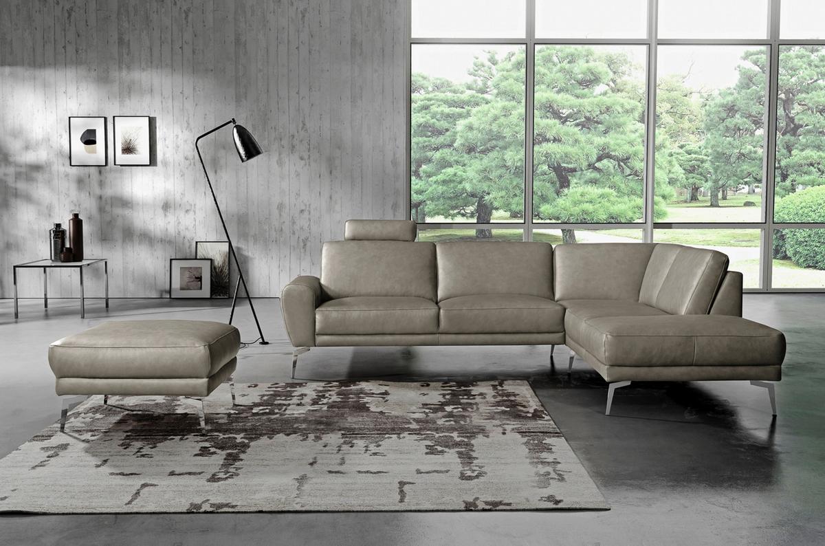 Ecksofa Spring Schwarz Chrom S: 273x250 cm - Chromfarben/Grau, Design, Leder (273/250cm) - Livetastic