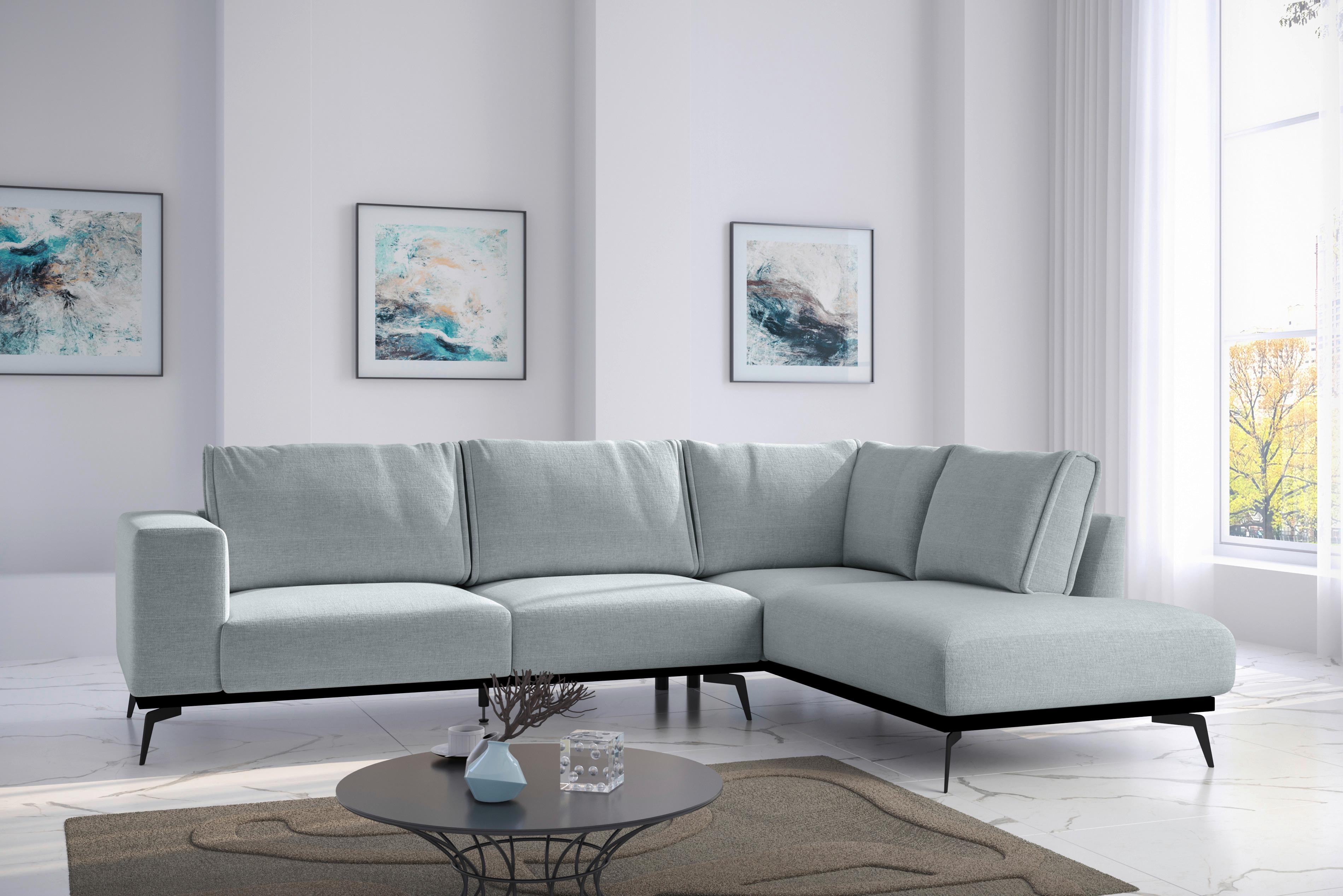 Ecksofa Isolde - Hellgrau/Schwarz, Design, Holz/Textil (293/200cm) - MID.YOU