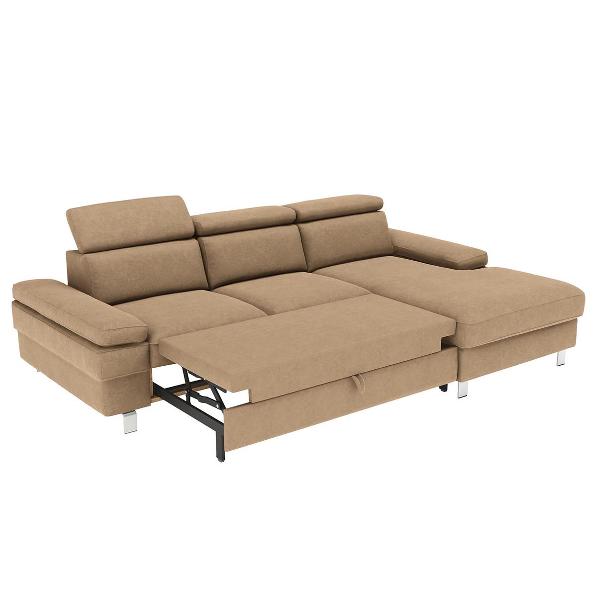 Ecksofa Elvis Sandfarben S: 259x182 Cm - Sandfarben/Silberfarben, KONVENTIONELL, Textil (259/182cm) - Trendmanufaktur