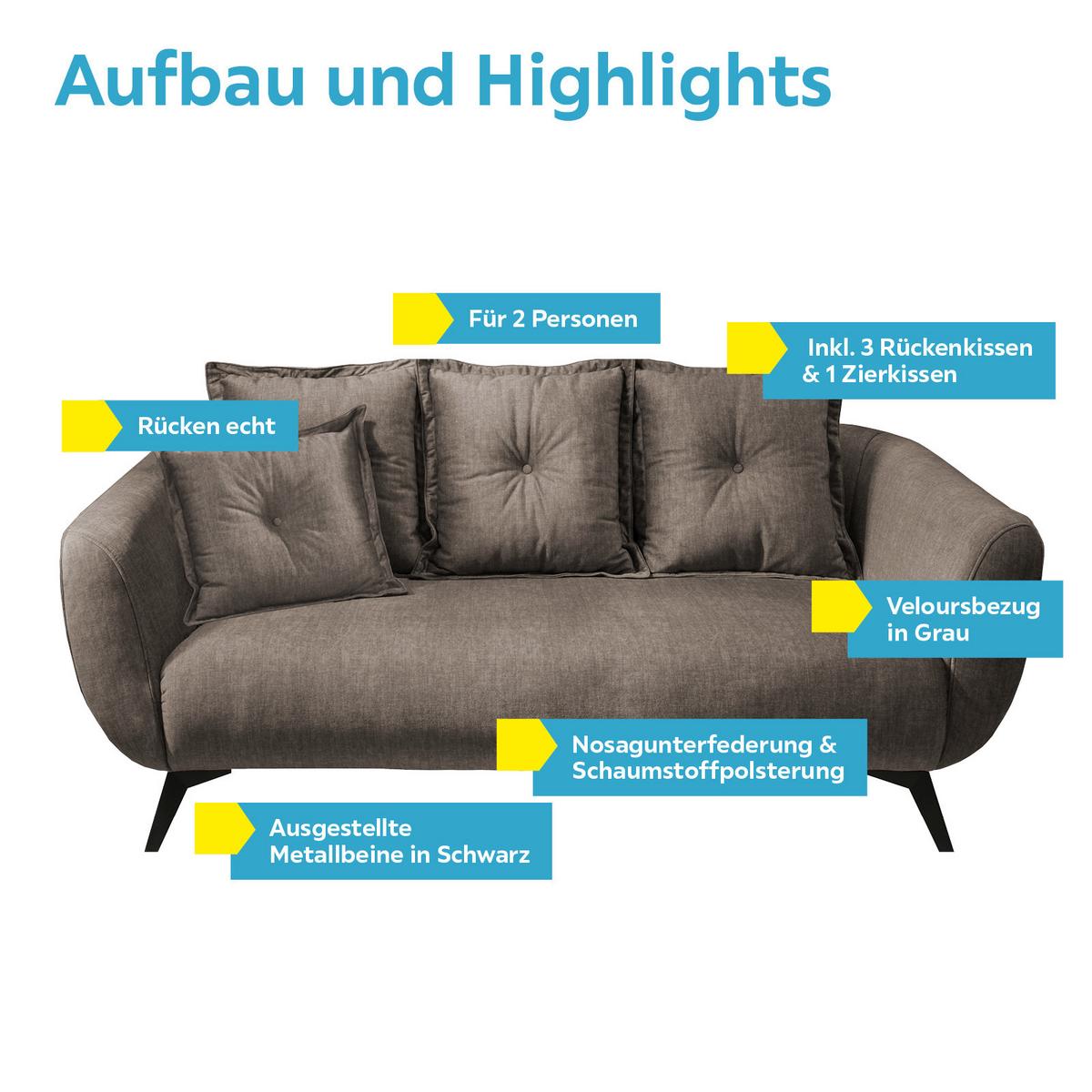 2,5-sitzer-sofa Baggio Mit Kissen Braun - Schwarz/Braun, MODERN, Holz/Textil (196/94/103cm) - Livetastic
