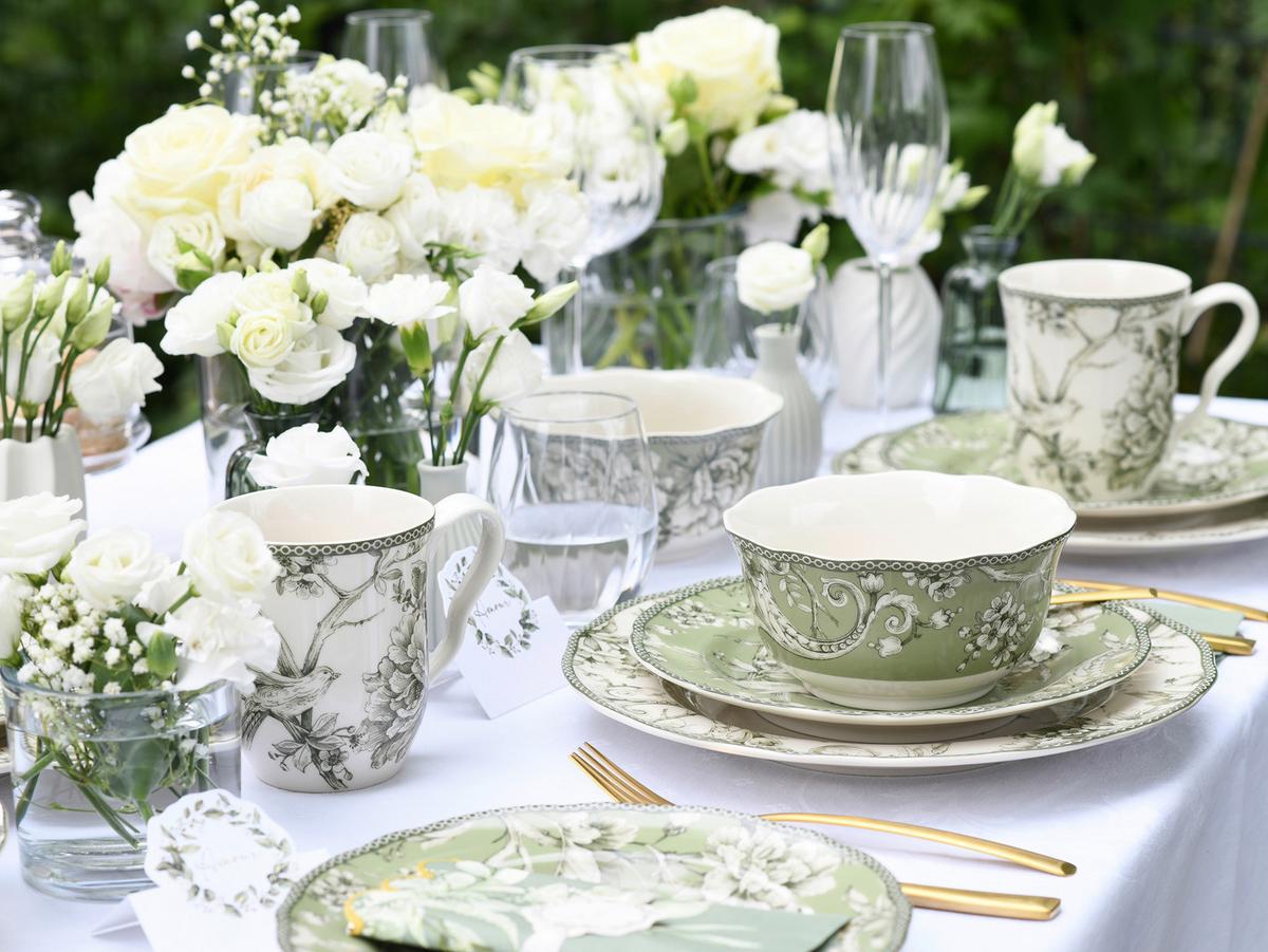 Kombiservice, 16-Teilig für 4 Personen, Porzellan - Weiß/Grün, Basics, Keramik - Creatable