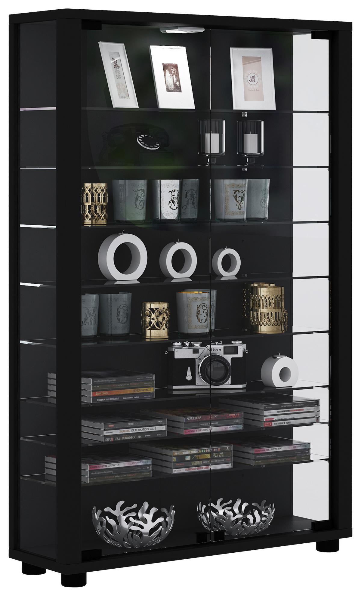 Vitrine Lumo Mini Schwarz - Transparent/Schwarz, Design, Glas/Holzwerkstoff (59/90/18cm) - MID.YOU
