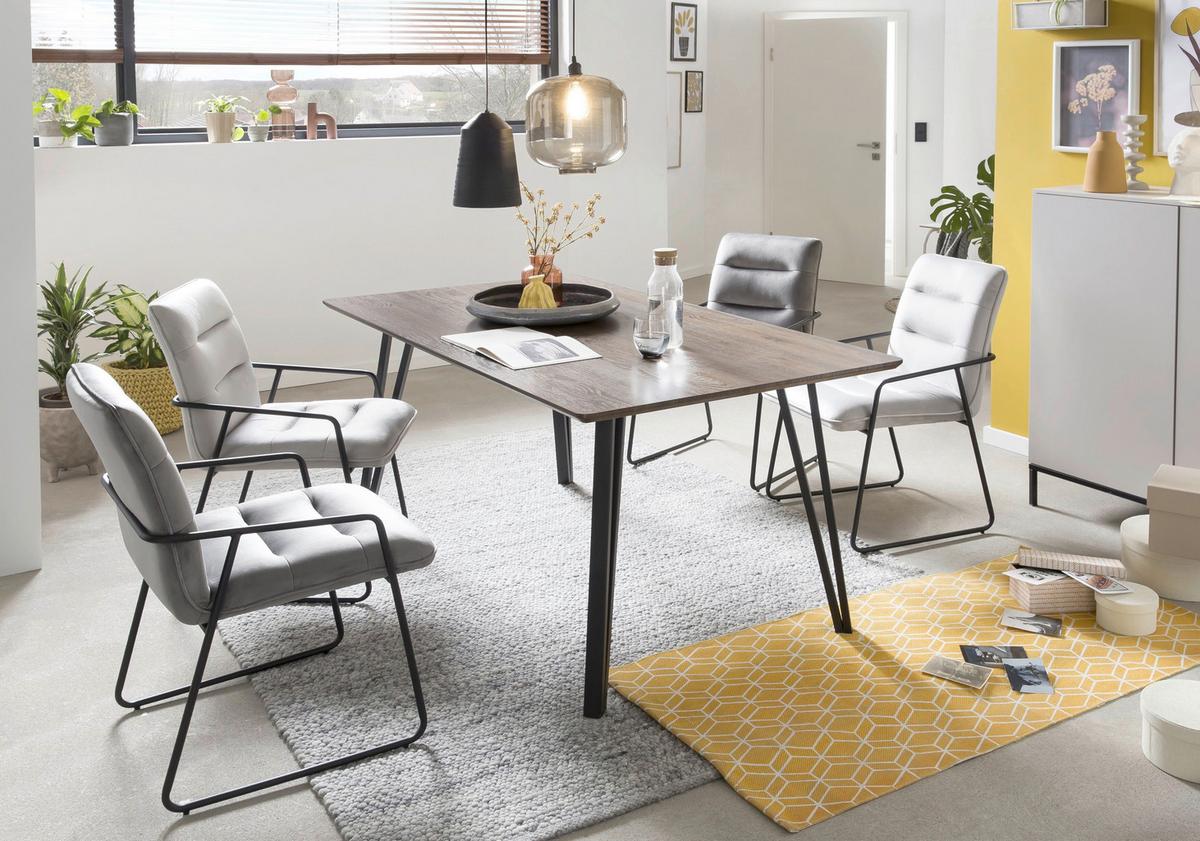 Armlehnstuhl-set Samt Hellgrau, B: 52cm - Hellgrau/Schwarz, Design, Textil/Metall (52/88/66cm) - Livetastic