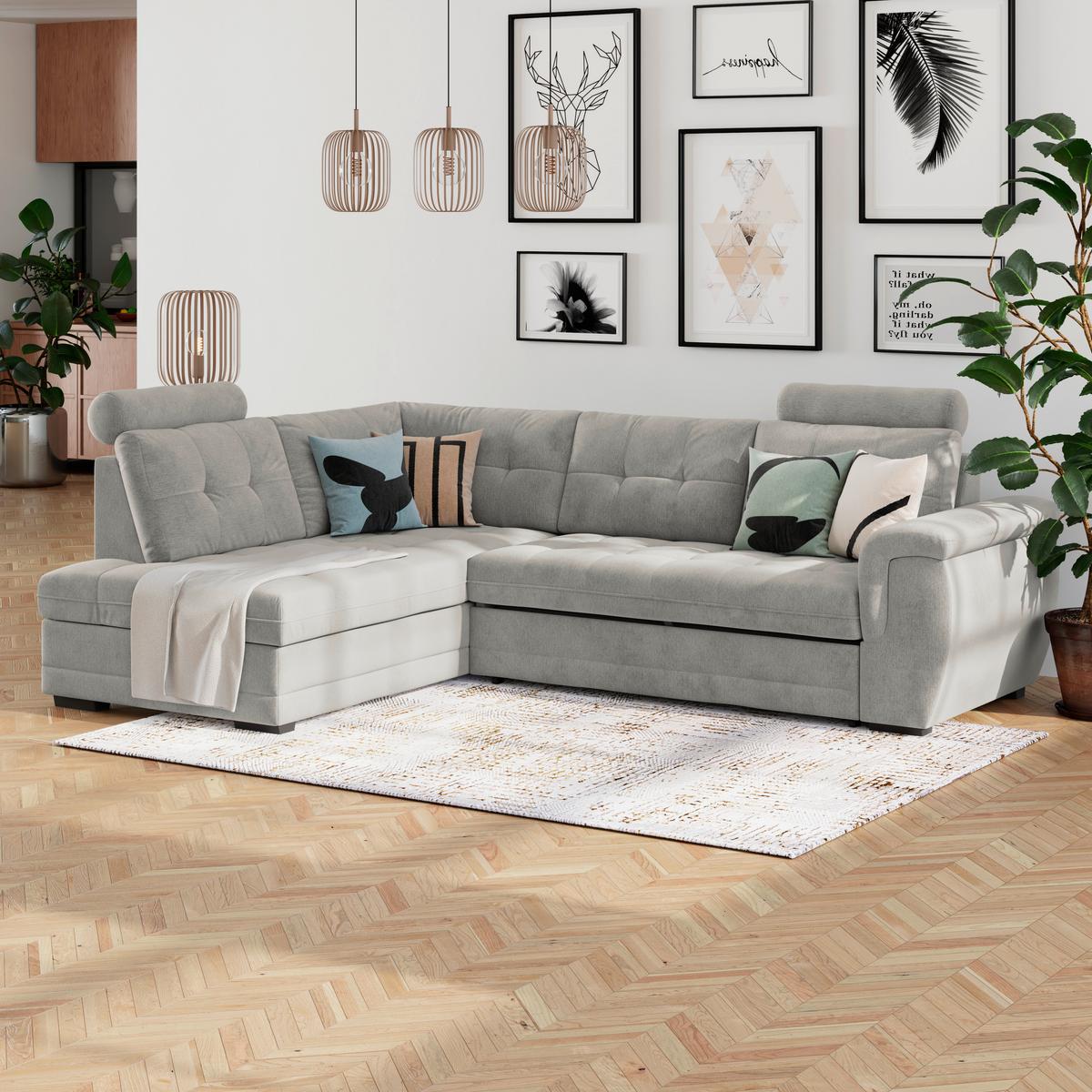 Ecksofa mit Schlaffunktion Falco new Beige 251x183 cm - Beige/Schwarz, KONVENTIONELL, Textil (251/183cm) - Ondega