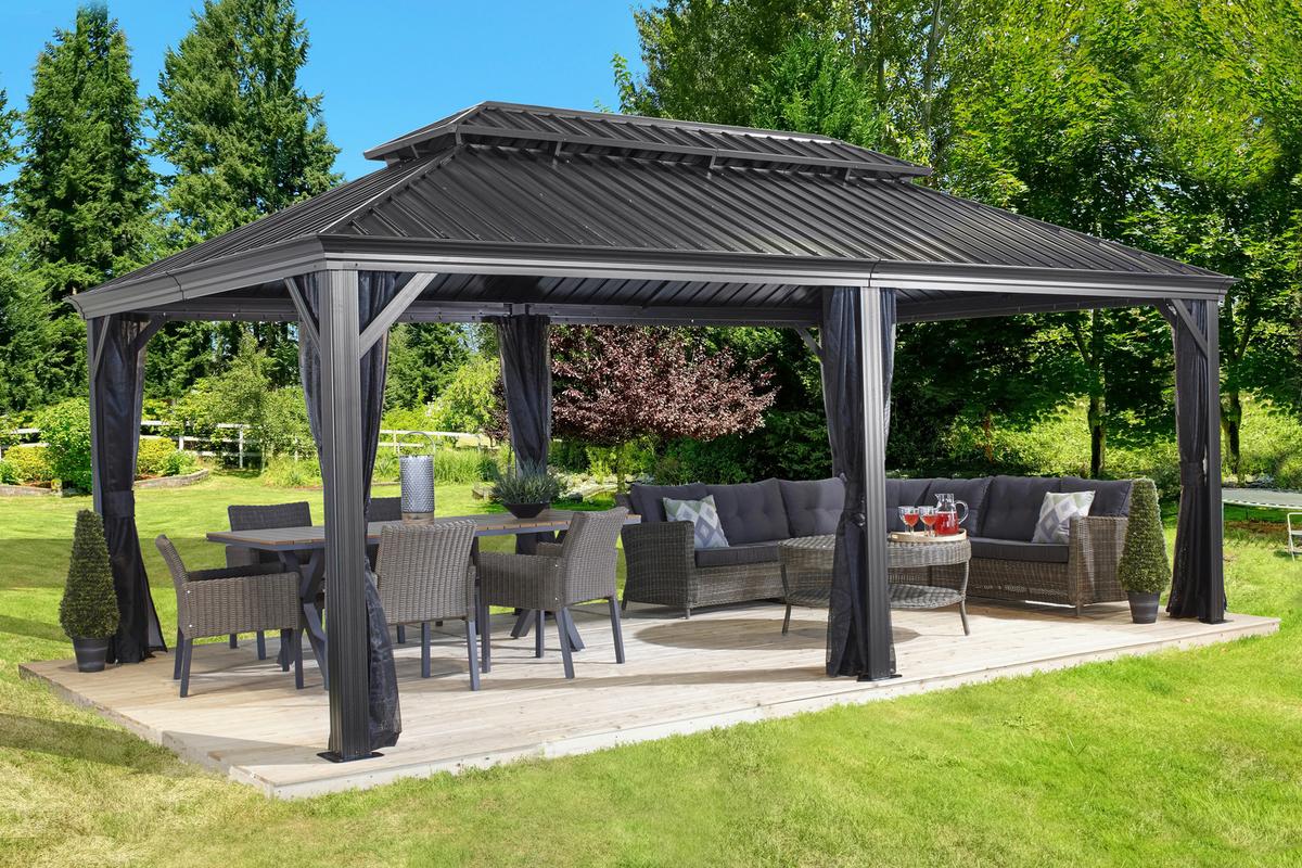 Pavillon Messina 598x363 cm wetterfest Gartenpavillon - Anthrazit, Basics, Metall (598/307/363cm)