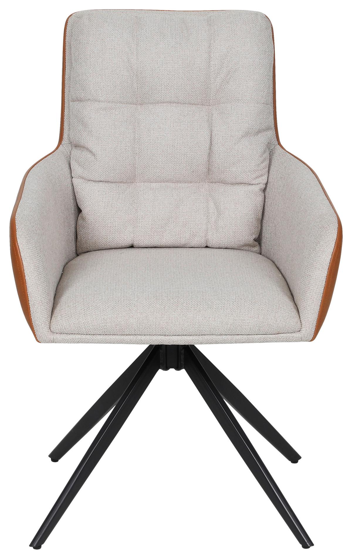 Armlehnstuhl Elvi Leinenopitk Beige B: 58 cm - Beige/Schwarz, KONVENTIONELL, Textil/Metall (58/87/63cm)