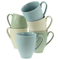 Kaffeebecherset Valencia 6--Teilig., Creme, Grün, Blau - Pastellblau/Pastellgrün, Basics, Keramik - Creatable
