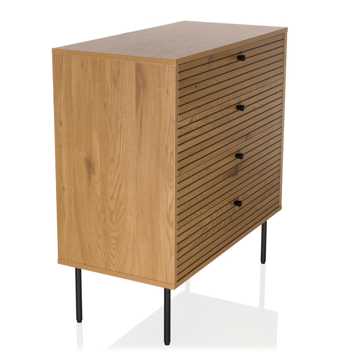 Kommode Linno K Eichefarben B: 80 cm - Eichefarben/Schwarz, MODERN, Holzwerkstoff (80/85/40cm) - MID.YOU