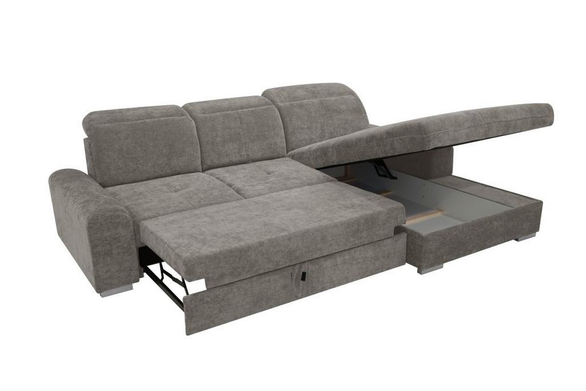 Rohová sedačka MALAGA, pravá, šedohnědá žinylka - barvy chromu/šedohnědá, Konvenční, kov/dřevo (286/203cm) - Ondega