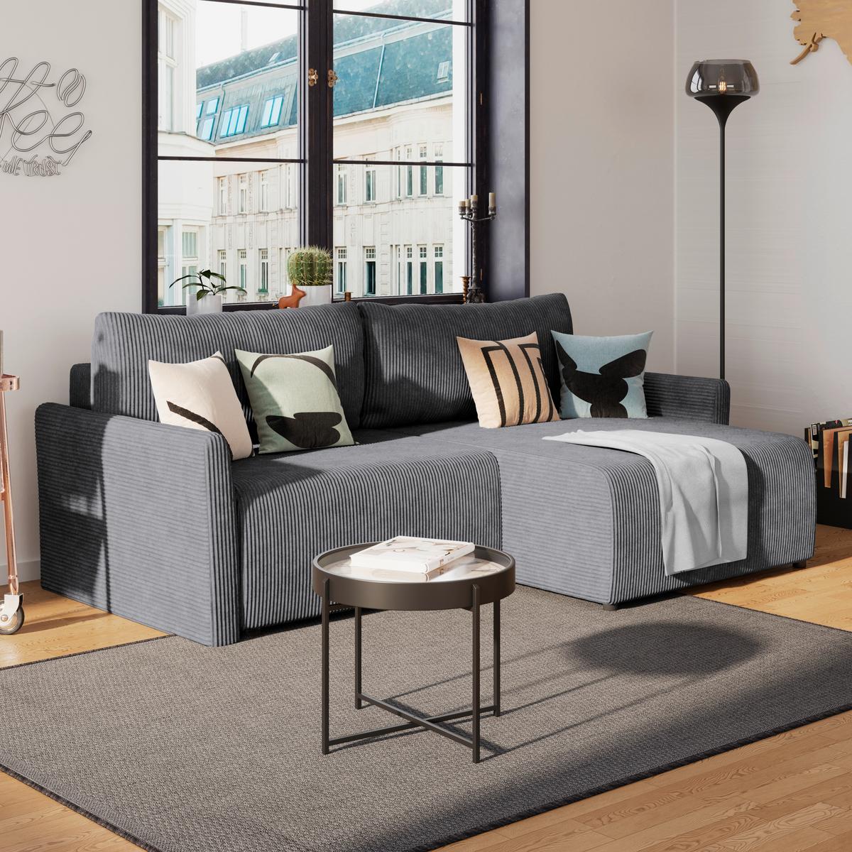 Ecksofa mit Schlaffunktion Sonos, Anthrazit 228x146 cm - Ecru/Anthrazit, MODERN, Textil (228/146cm)