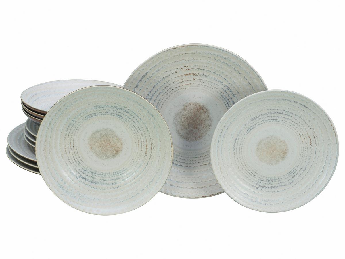 Tafelservice Neapel Offwhite Steinzeug, 4 Pers., 12-teilig - Creme/Braun, Basics, Keramik - Creatable