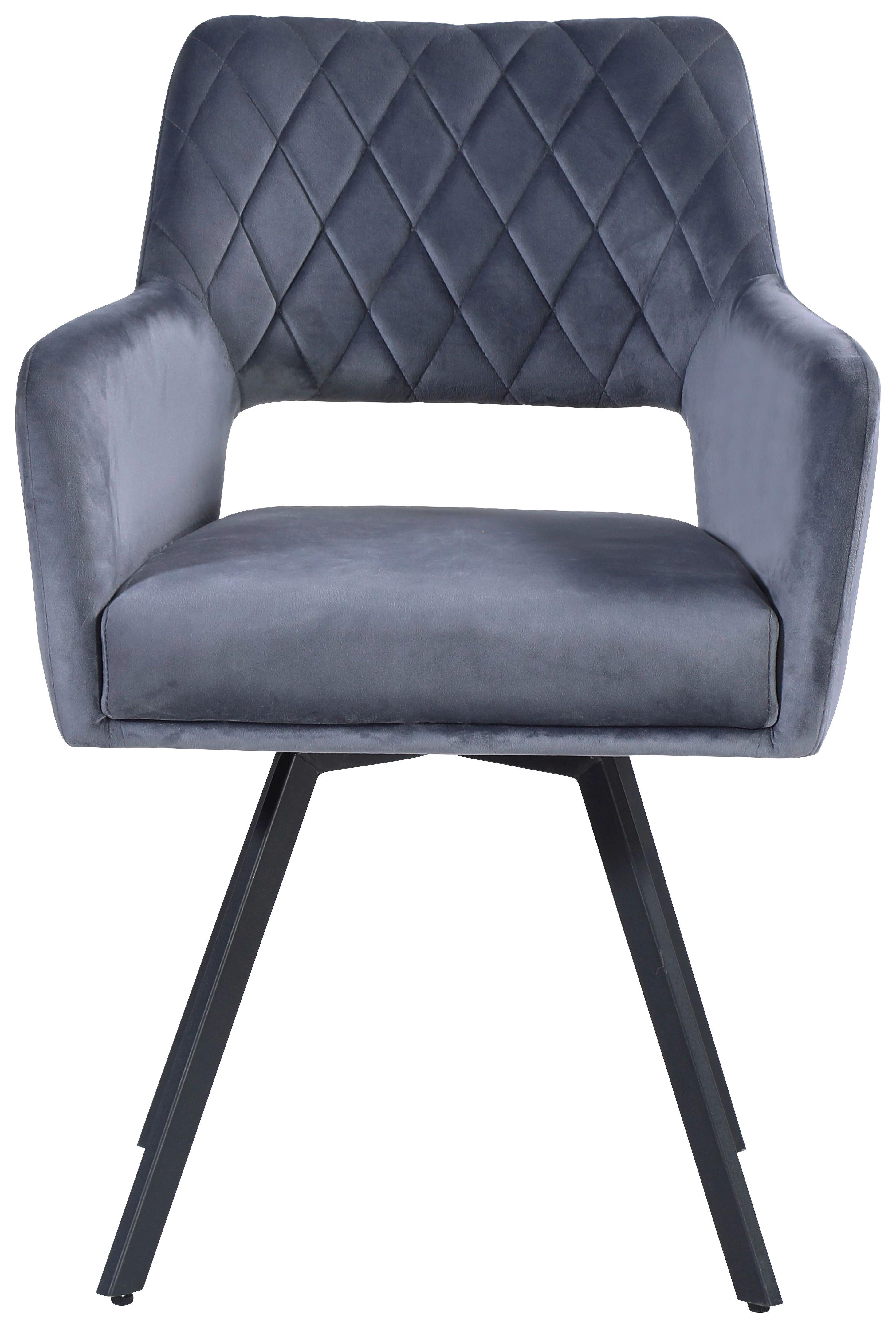 Vierfußstuhl Vicky Grau Gepolstert, Samt - Schwarz/Grau, MODERN, Textil/Metall (57/86/61cm)