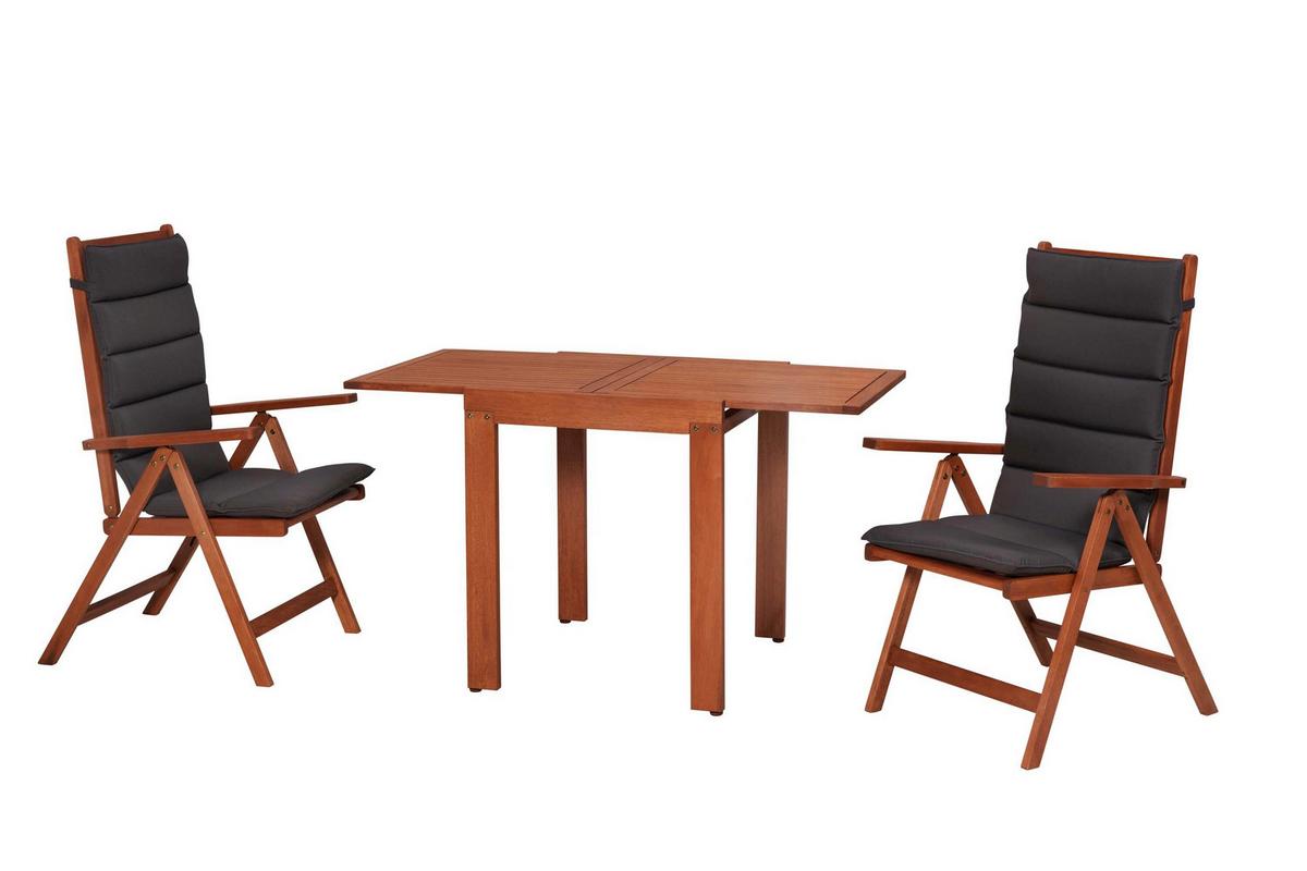 Gartentischgruppe Vitoria 3--Teilig. Aus Holz Mit Auflagen - Eukalyptusholzfarben/Grau, KONVENTIONELL, Holz/Textil - Gardenson