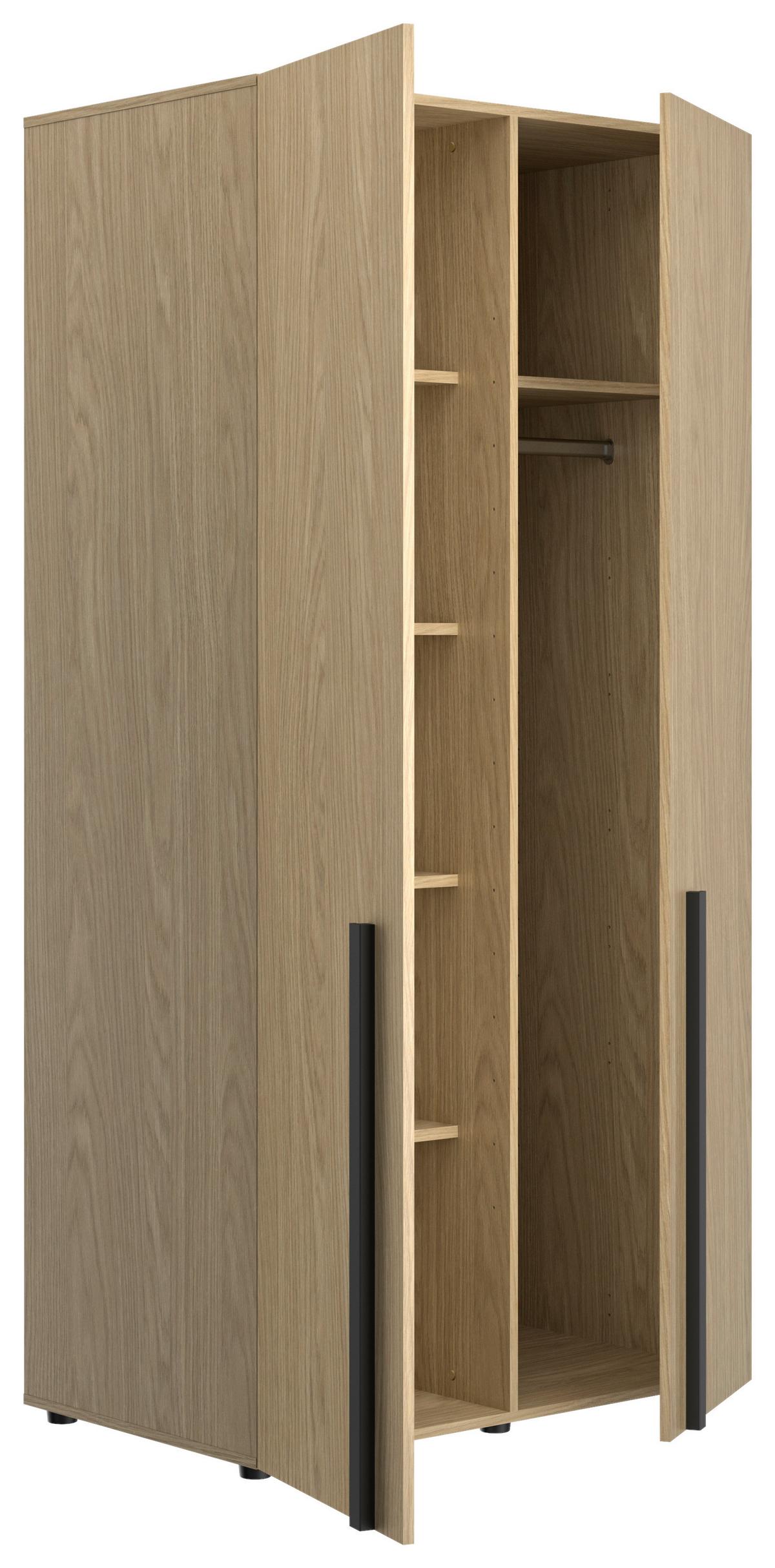 Kleiderschrank Nael 100 cm, Eichefarben - Eichefarben/Schwarz, Basics, Holzwerkstoff (100/200/60cm)