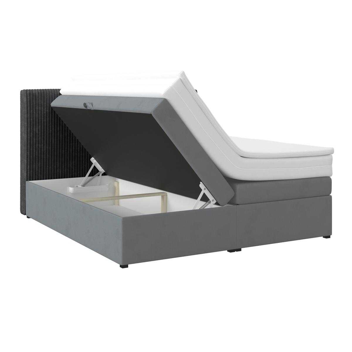 Boxspringbett Mit Topper & Bettkasten 160x200 Rossa - Blaugrau/Schwarz, MODERN, Holzwerkstoff/Textil (160/200cm)