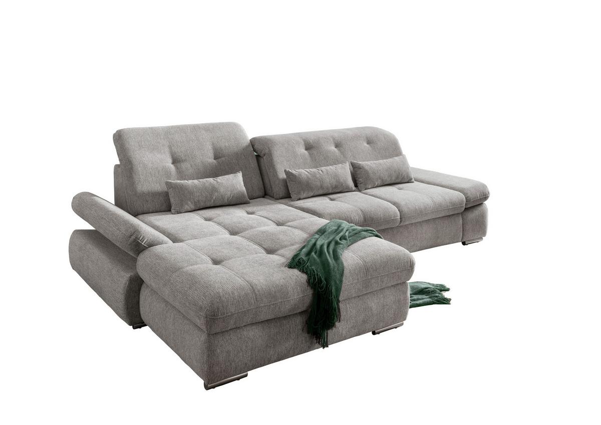 Ecksofa mit Schlaffunktion Dalida Silberfarben Chenille - Chromfarben/Silberfarben, Design, Textil (196/300cm) - Livetastic