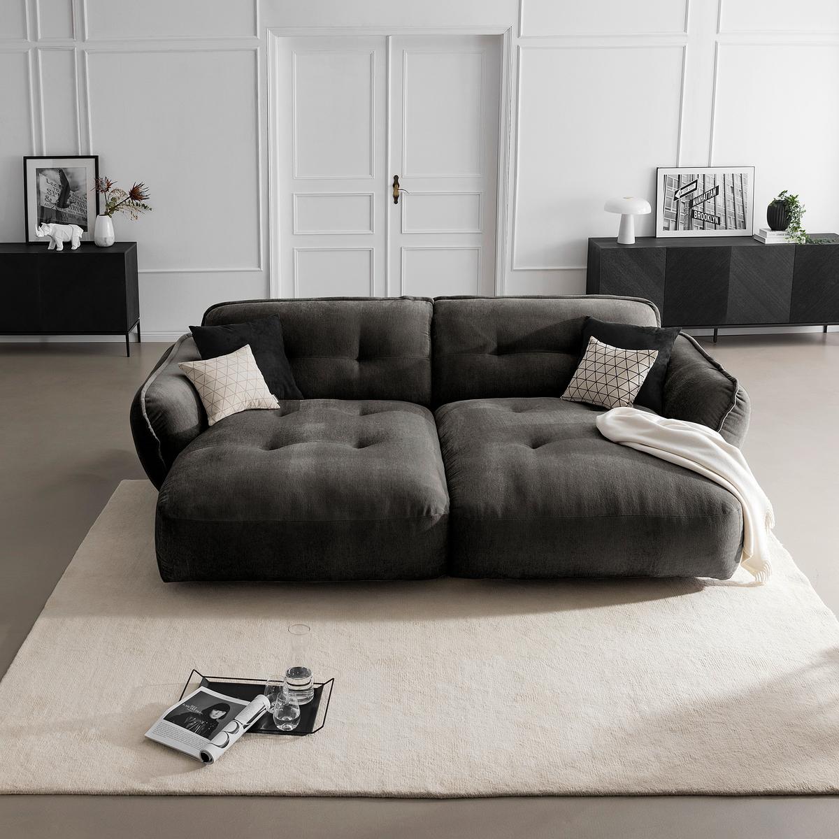 Bigsofa Fluffy, Anthrazit B: 285 Cm - Anthrazit/Schwarz, MODERN, Textil (285/87/184cm) - Trendmanufaktur