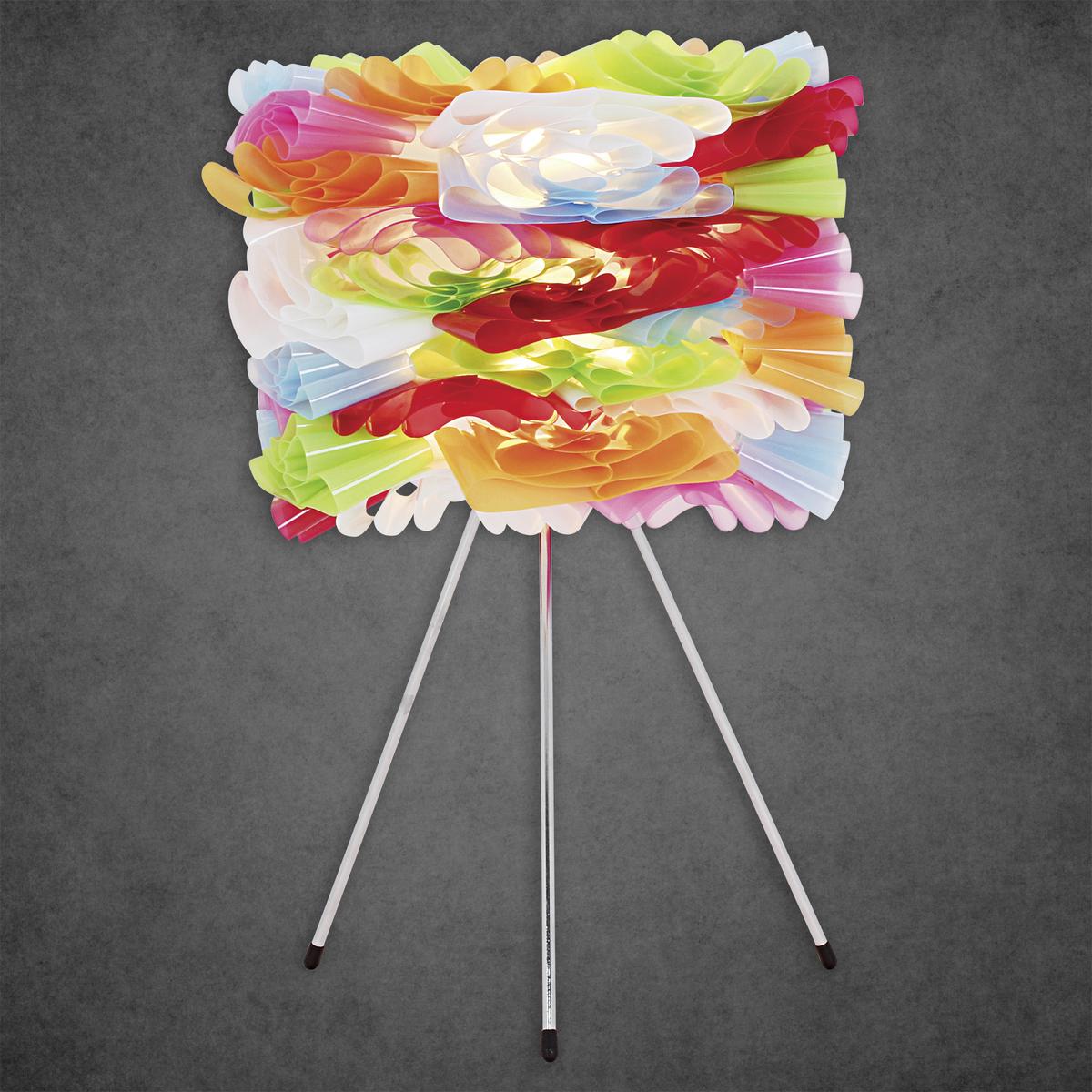 Tischlampe Volant dimmbar Multicolor - Chromfarben/Multicolor, Trend, Kunststoff/Metall (28/43cm) - Näve