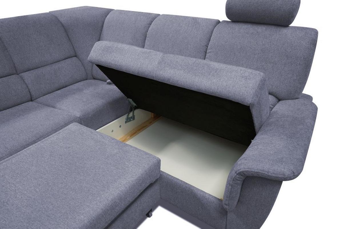 Sedačka MARSYLIA, pravá, modrosivá - čierna/strieborná, Design, kov/drevo (270/216cm) - MID.YOU