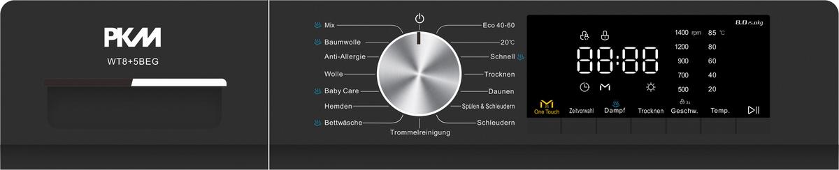 Waschtrockner Weiß B: 60 cm - Dunkelgrau, Basics, Glas/Kunststoff (60/85/52cm) - PKM