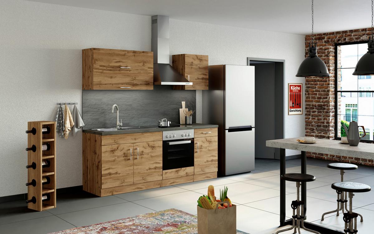 Küchenzeile Sorrento Ohne Geräte 210 Cm Eichefarben - Schieferfarben/Eiche Wotan, MODERN, Holzwerkstoff (210cm) - Held
