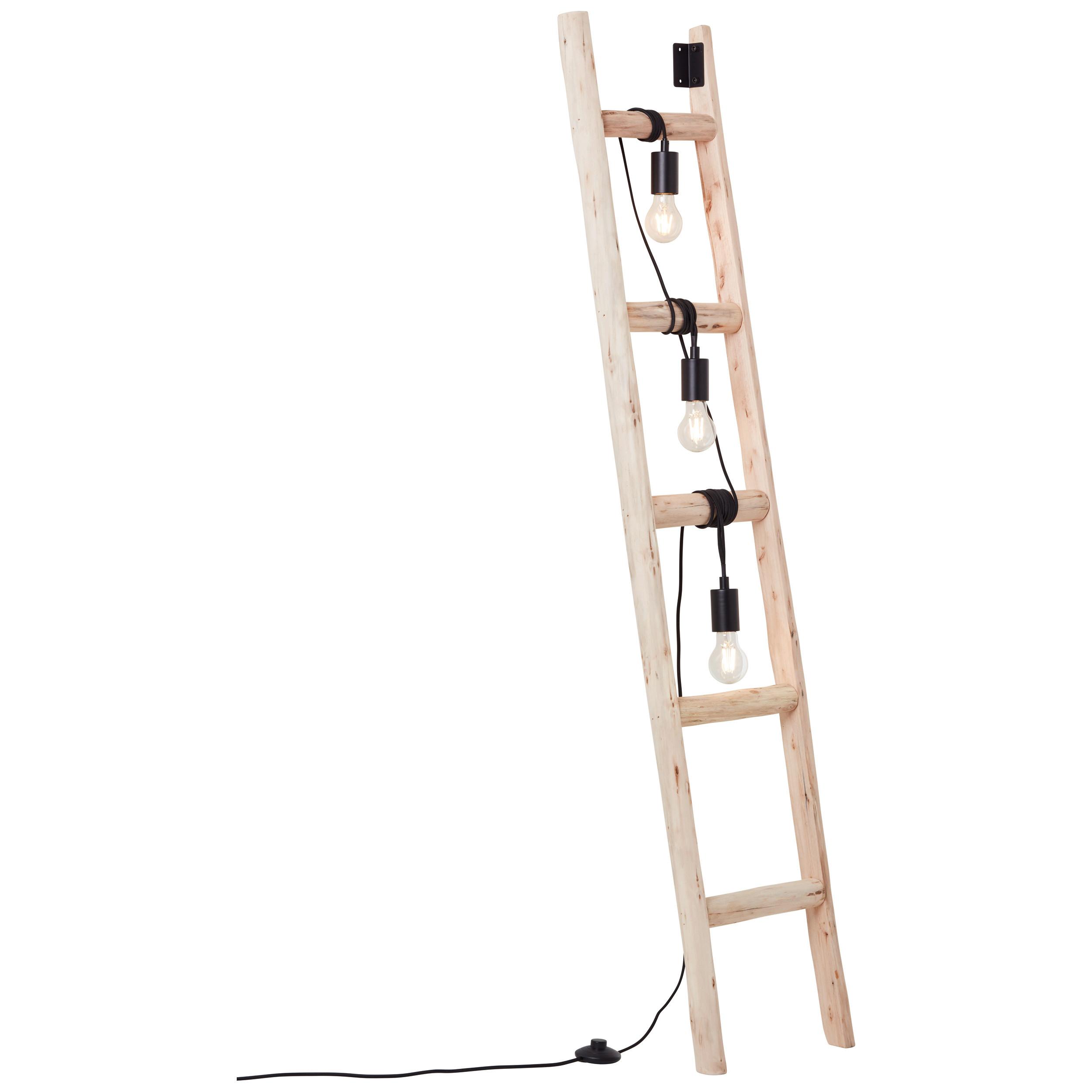 Stehlampe Holz Ladder Schwarz/Braun mit Fußschalter