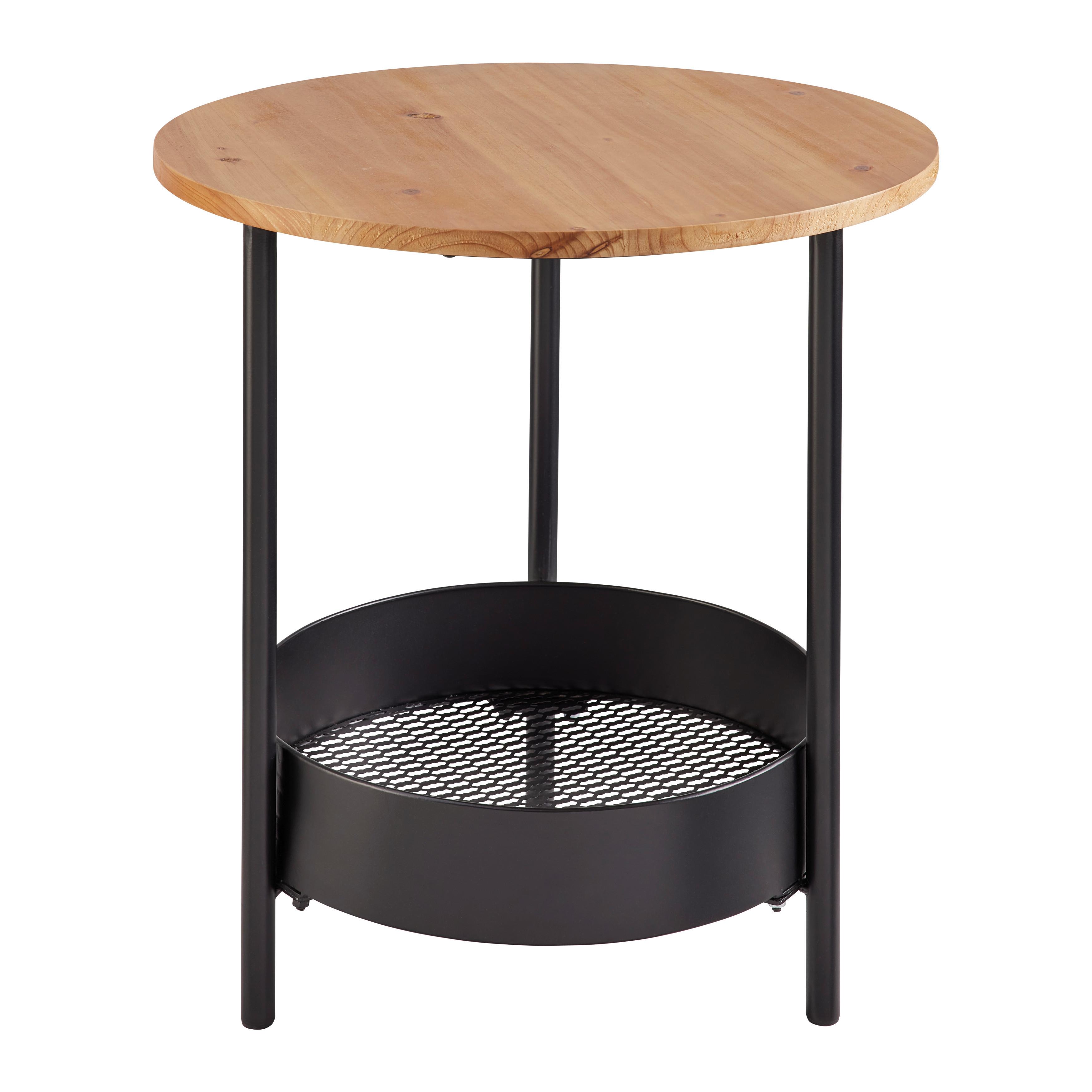 Odkládací stolek KETTY přírodní světlý, kulatý - černá/přírodní barvy, Moderní, kov/dřevo (51/51/50cm) - Bessagi Home
