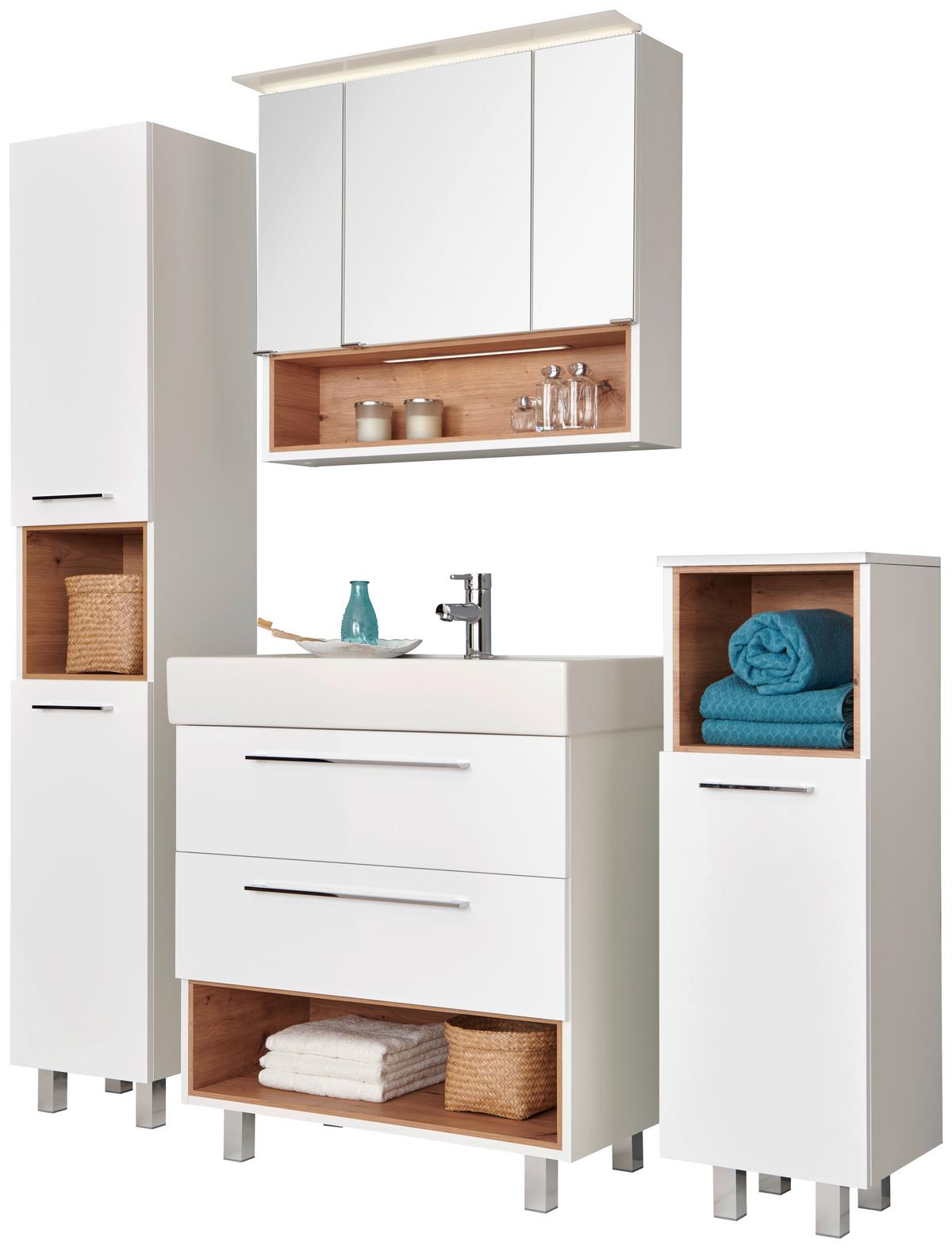 Badezimmer Mura Eiche Dekor/weiß Hg B: 150 Cm - Weiß Hochglanz/Eiche Artisan, MODERN, Keramik/Holzwerkstoff (150/173,5/46,5cm)