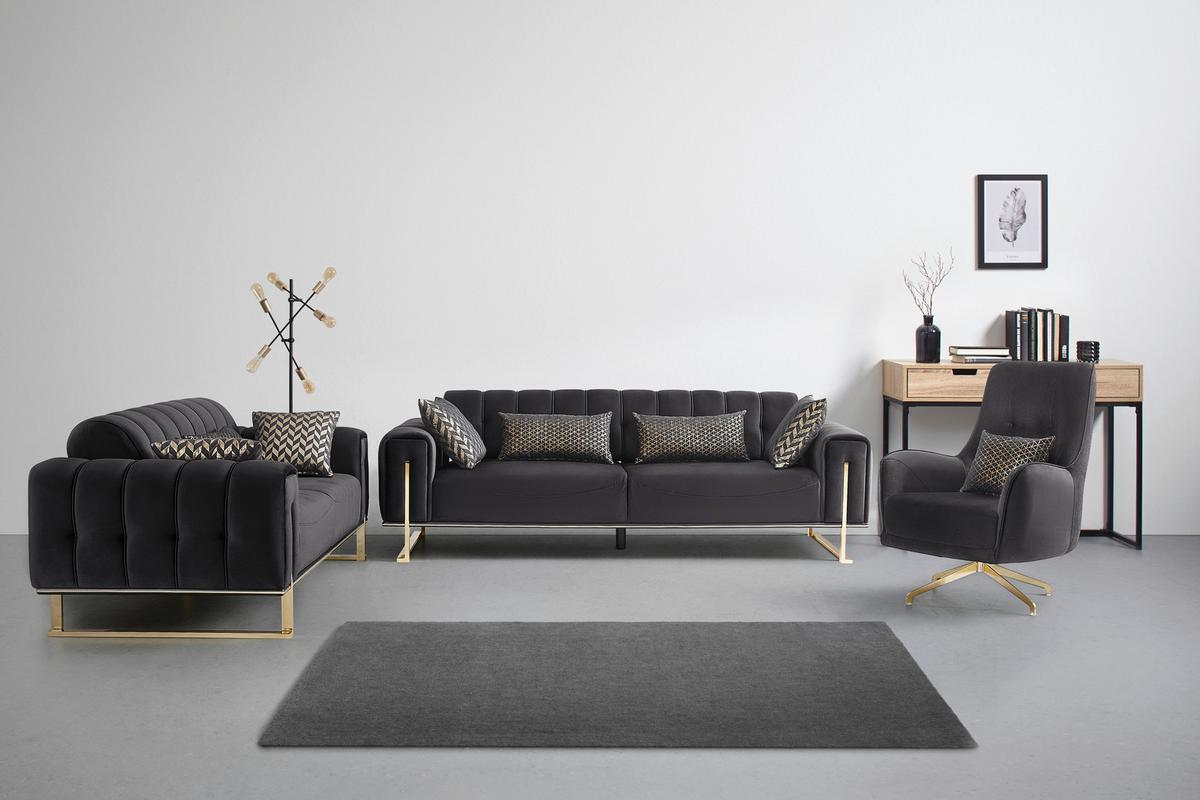 Křeslo AILE, černý samet, 1x polštář - černá, Lifestyle, kov/textil (80/100/85cm) - Mömax