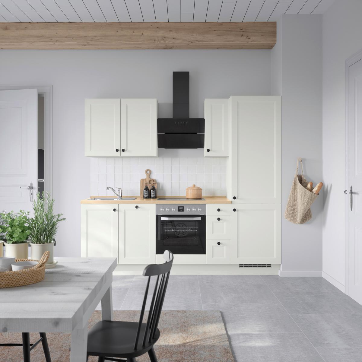Kuchynská linka 240 cm, biela/dekor dub Sierra - čierna/biela, Modern, kov/kompozitné drevo (240cm) - Nobilia
