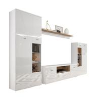 Wohnwand Modern 4 Tlg. Mit Led Storm, Weiß - Eichefarben/Schwarz, MODERN, Glas/Holzwerkstoff (340/196/40cm) - MID.YOU