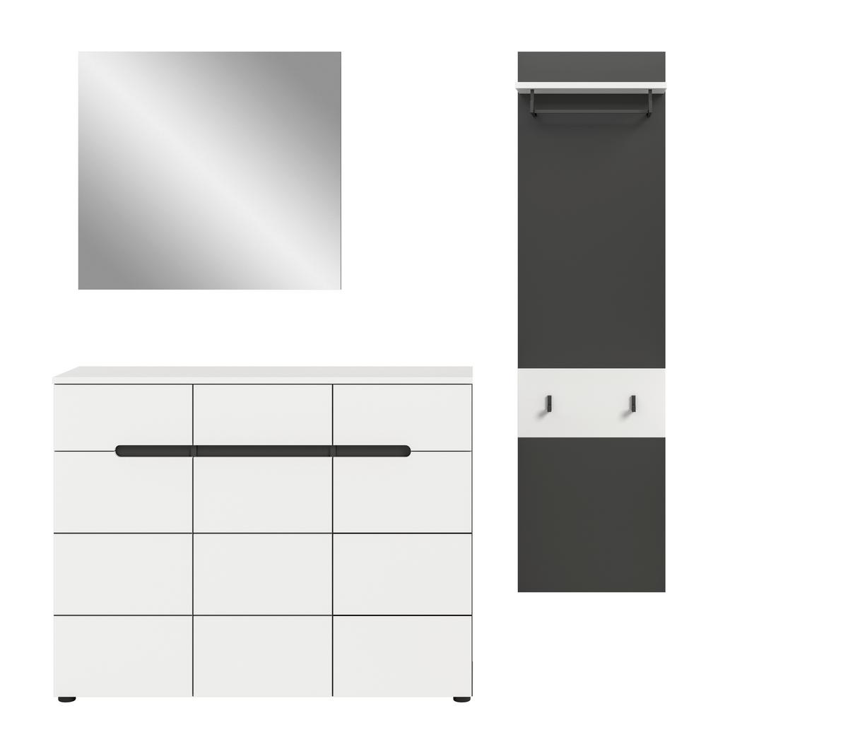 Garderobe Canu 3-Teilig Grau/Weiß B: 180 cm - Weiß/Grau, Design, Holzwerkstoff (180/190/37cm) - Livetastic