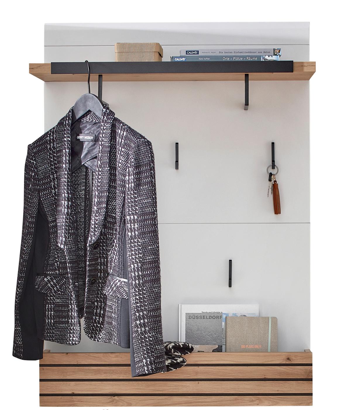 Garderobe Fresno Weiß/eiche Artisan, B: 175 Cm - Schwarz/Weiß, Design, Glas/Holzwerkstoff (175/201/40cm) - Livetastic