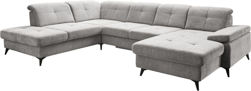 Sedačka SORENA U, levá, sv.šedá žinylka, s funkcemi - černá/světle šedá, Moderní, kov/textil (255/353/198cm) - Premium Living