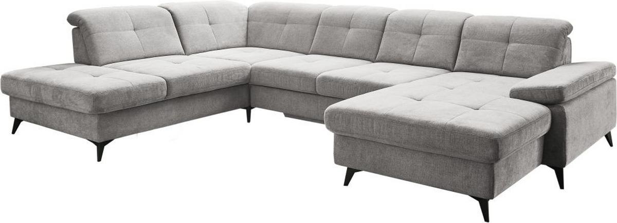 Sedačka SORENA U, levá, sv.šedá žinylka, bez funkcí - černá/světle šedá, Moderní, kov/textil (255/353/198cm) - Premium Living