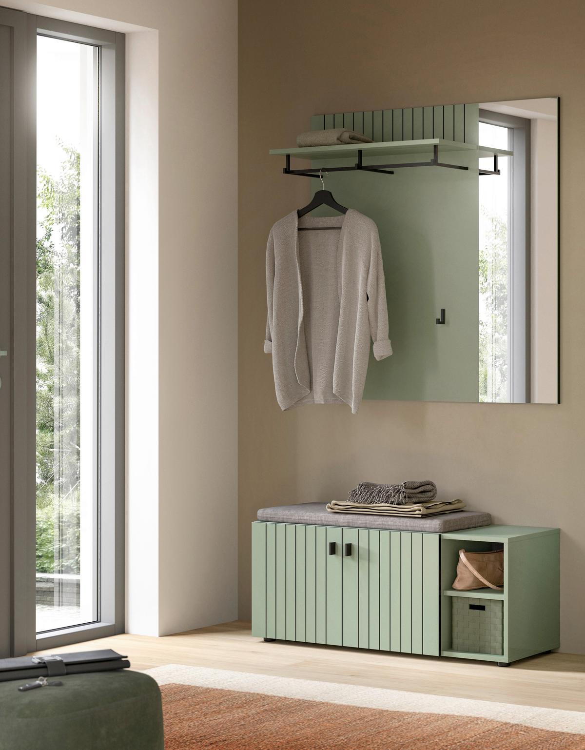 Garderobe Station Graugrün B: 106cm - Graugrün, Design, Holzwerkstoff (106/192/37cm) - MID.YOU