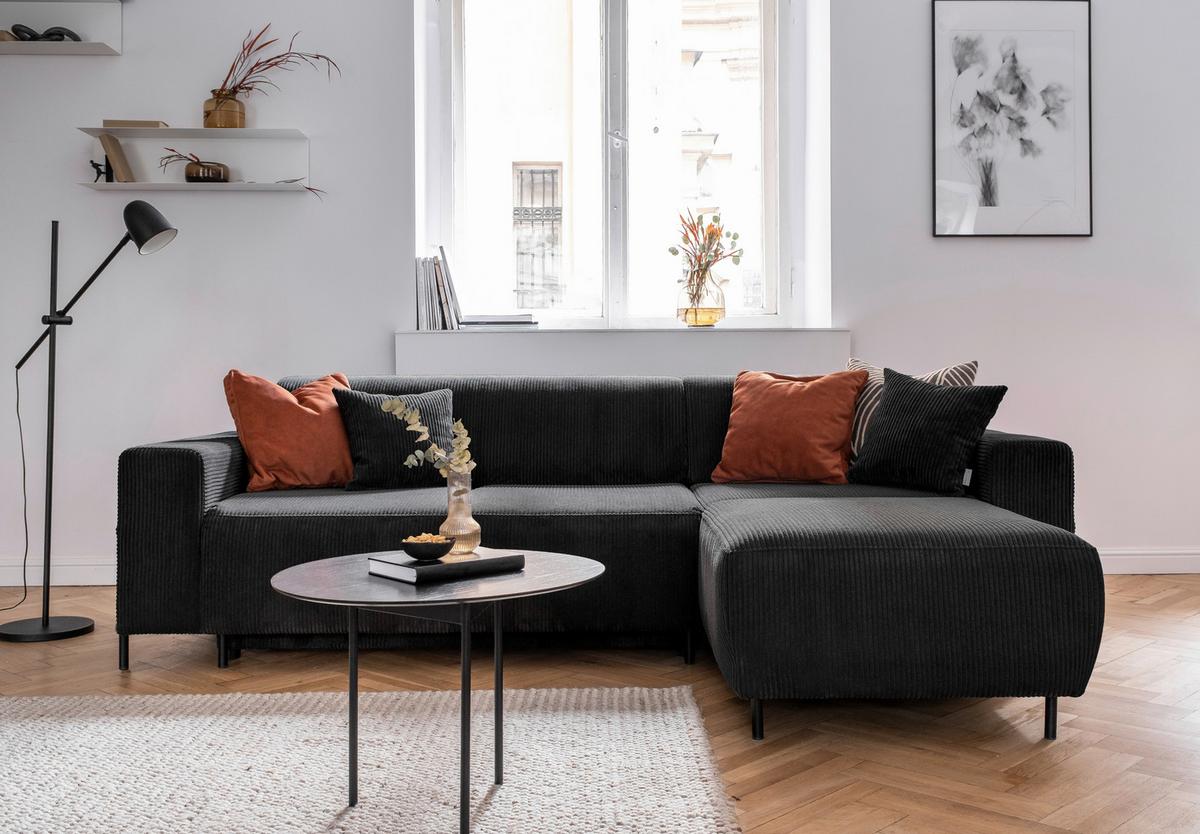 Ecksofa Cuddly Mia Dunkelgrau S: 260x165 cm - Dunkelgrau/Schwarz, Textil (260/165cm) - MID.YOU