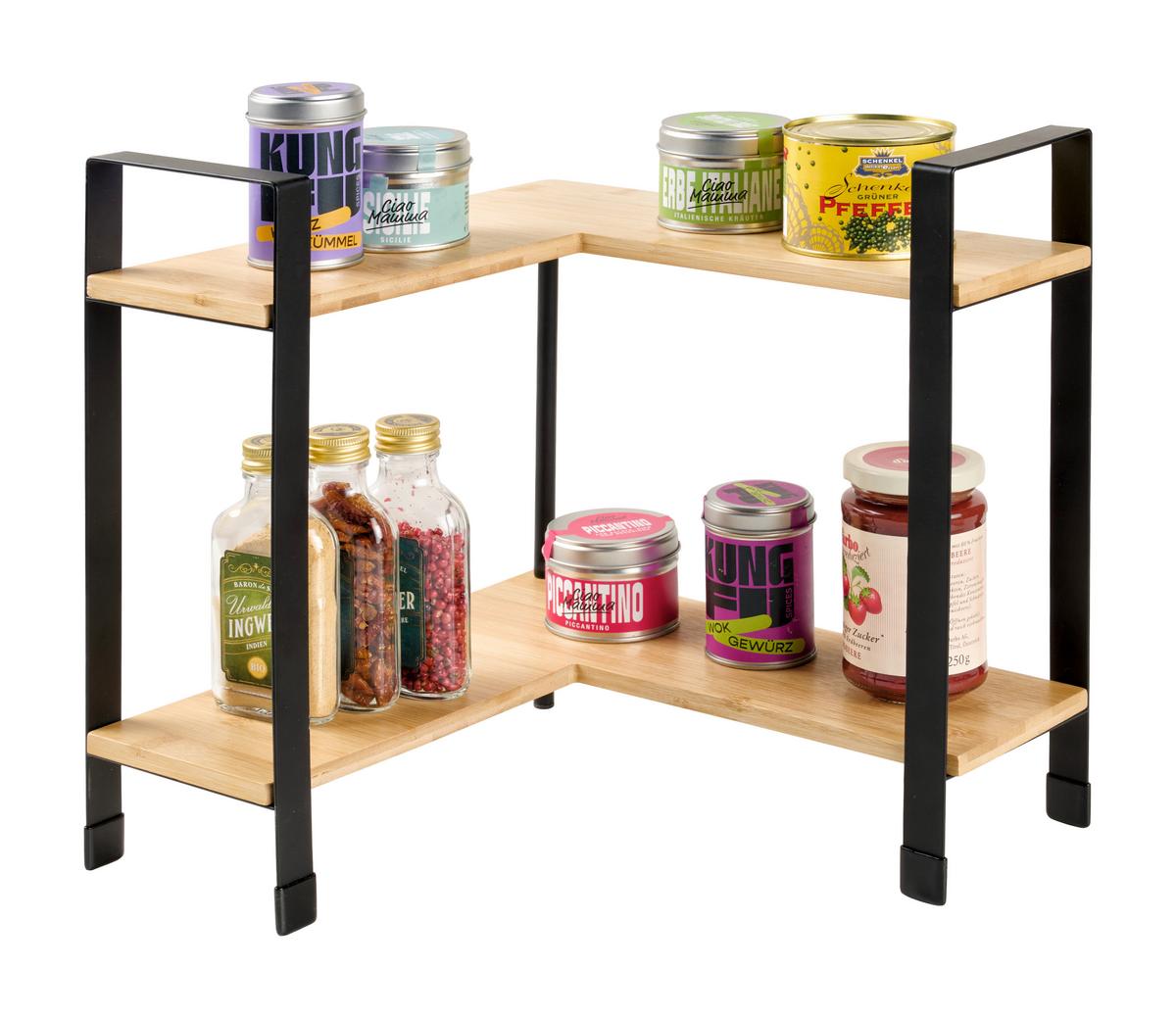 Kuchyňský regál RITA - CORNER - černá/přírodní barvy, Moderní, kov/přírodní materiály (30/33/30cm) - Mömax