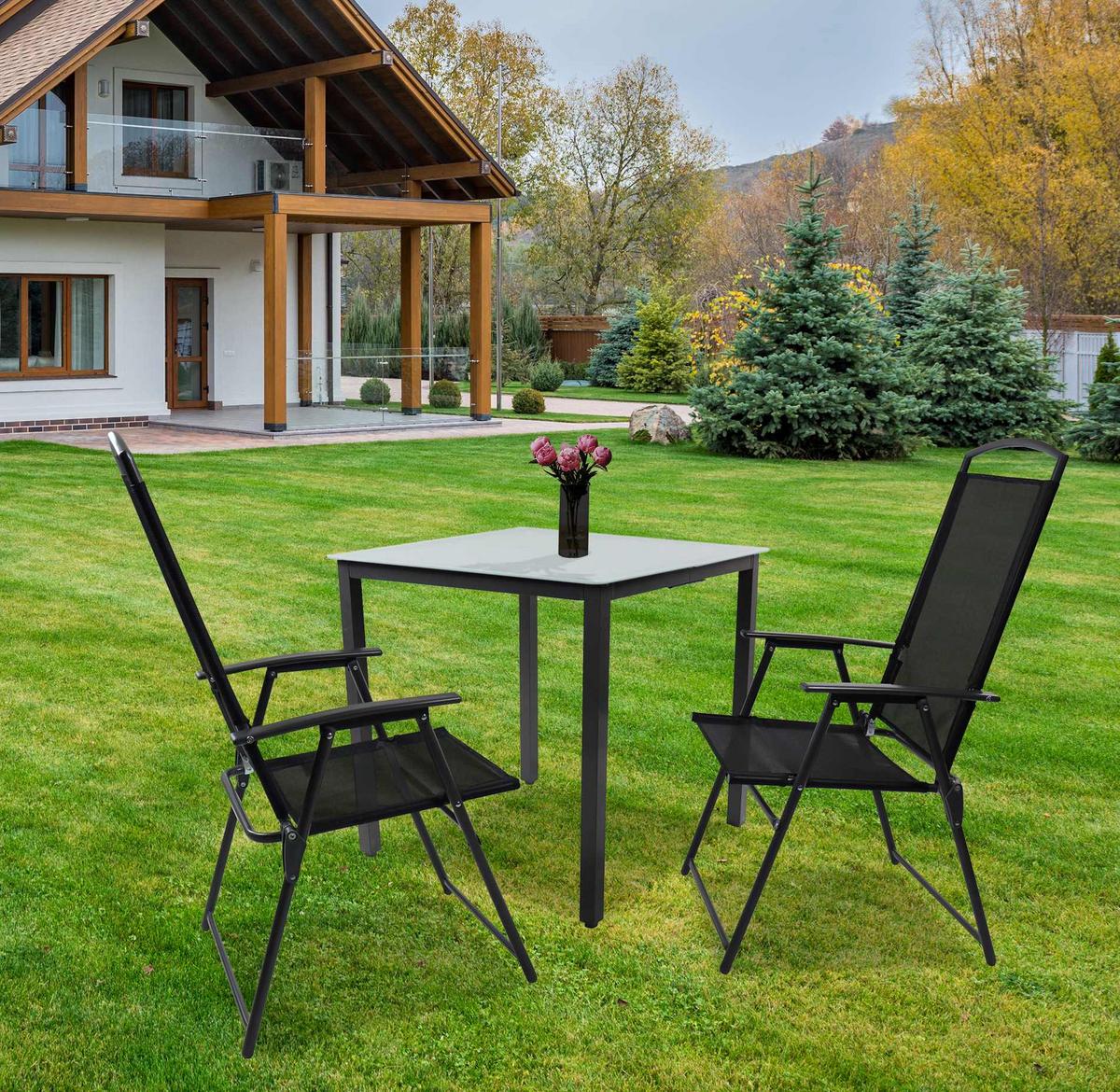 Záhradná stolová súprava čierne sklo - čierna/antracitová, Basics, kov/sklo - Gardenson
