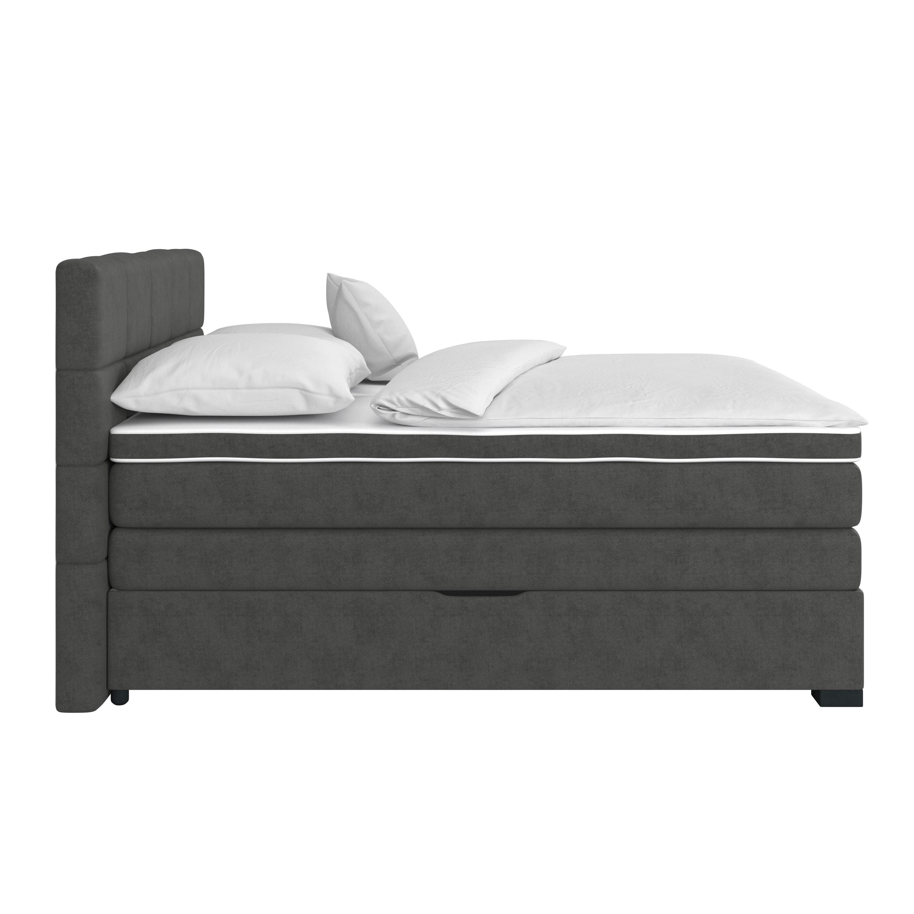 Boxspringbett Mit Topper & Bettkasten 160x200 April - Graubraun/Schwarz, MODERN, Textil (160/200cm)