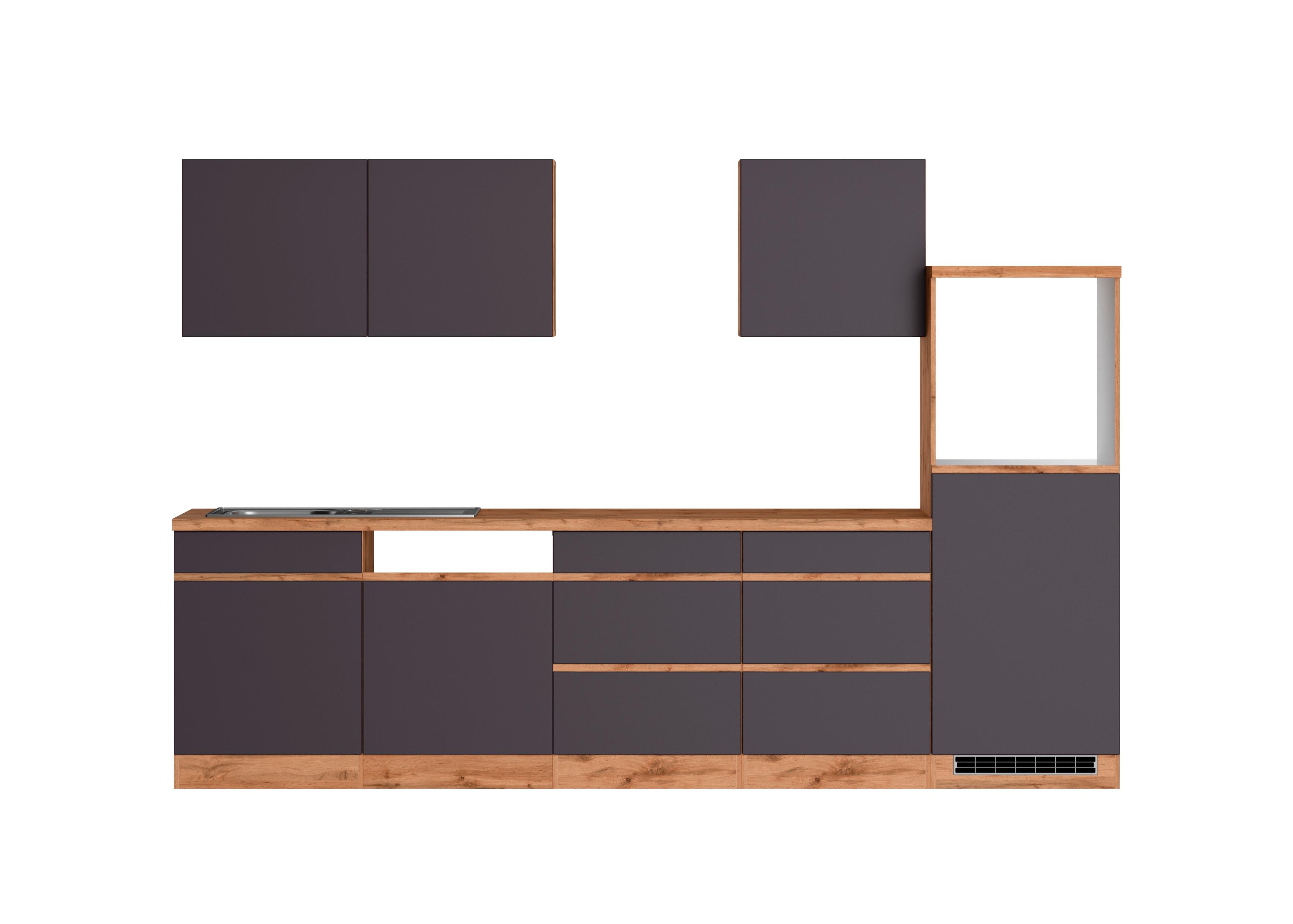 Küchenzeile Turin ohne Geräte B: 300 cm Grau/Eiche Dekor - Eiche Wotan/Grau, Design, Holzwerkstoff (300cm) - Held