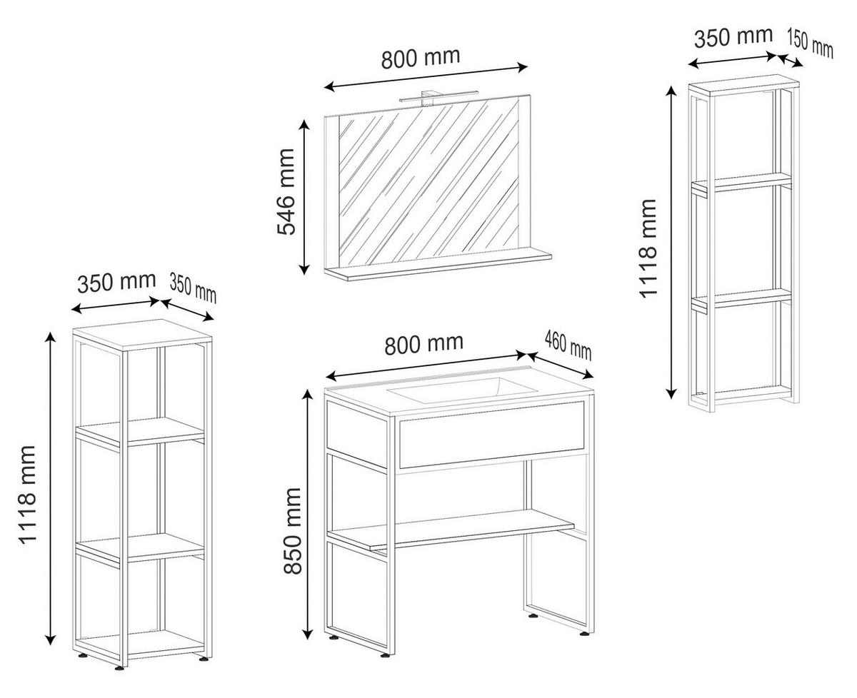 Badezimmer Weiß/Honigeiche, B: 80 cm - Honigeiche/Schwarz, MODERN, Glas/Keramik (80/85/46cm) - MID.YOU