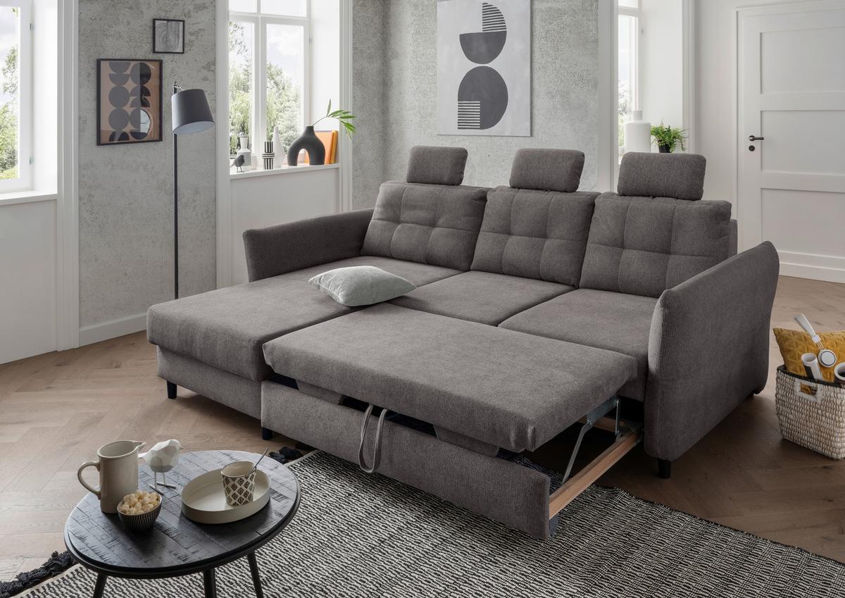 Ecksofa Brizzini Graubraun S: 176/250-280 cm - Graubraun/Hellgrau, MODERN, Holz/Textil (176/250-280cm) - Livetastic