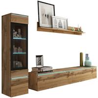 Wohnkombination 3--teilig. mit LED Vera Eiche Wotan Dekor - Eiche Wotan/Grau, LIFESTYLE, Glas/Holzwerkstoff (210/130/33cm) - P & B