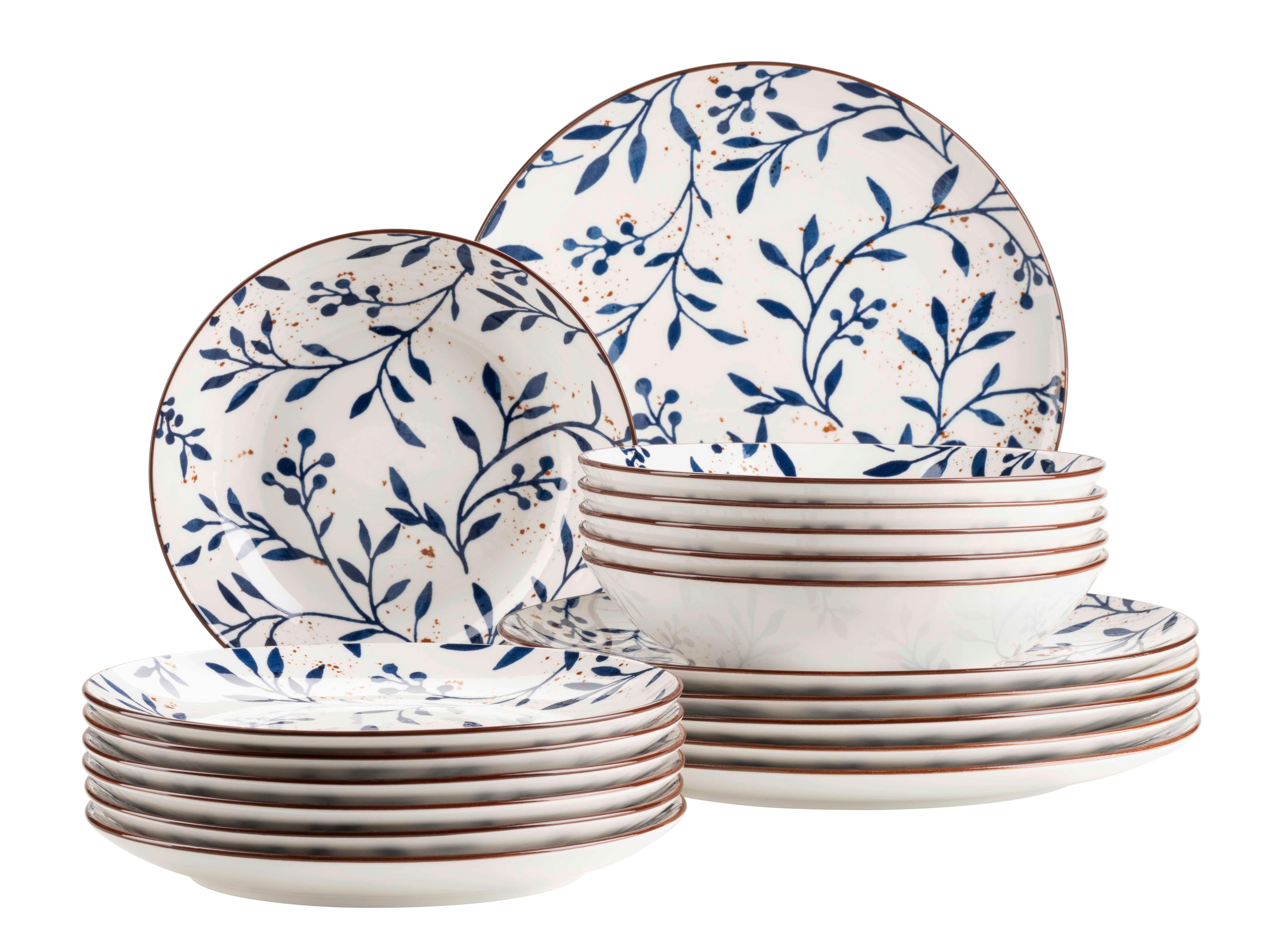 Tellerset 18--Teilig Keramik, Blau, Braun, Weiß - Blau/Braun, Basics, Keramik - Mäser