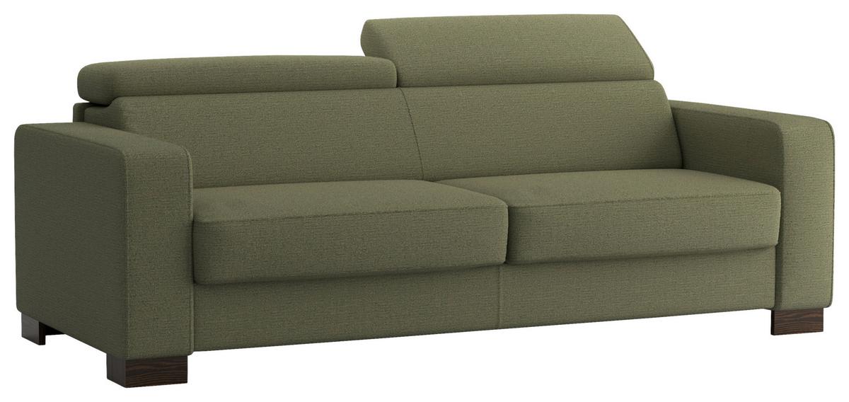 Rozkládací pohovka TREVISO, olivově zelená, s lůžkem - olivově zelená, Basics, dřevo (222/80-100/101cm)